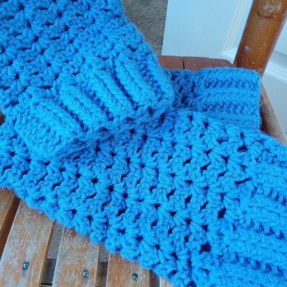 Denim Blue Leg Warmers OSFM crochet warm thick chunky over knee dance premade - Picture 5 of 7